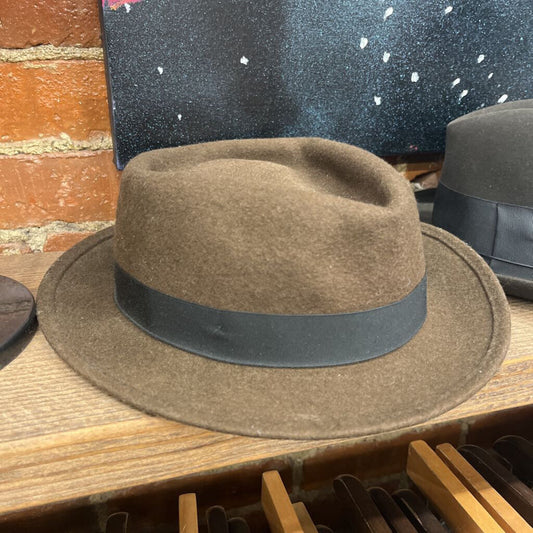 Wool Felt Brown Fedora Hat Size M