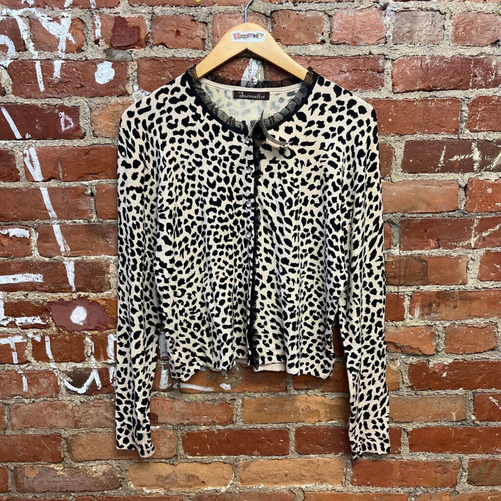 Surrealist Cheetah Print Cardigan Sweater Size Small