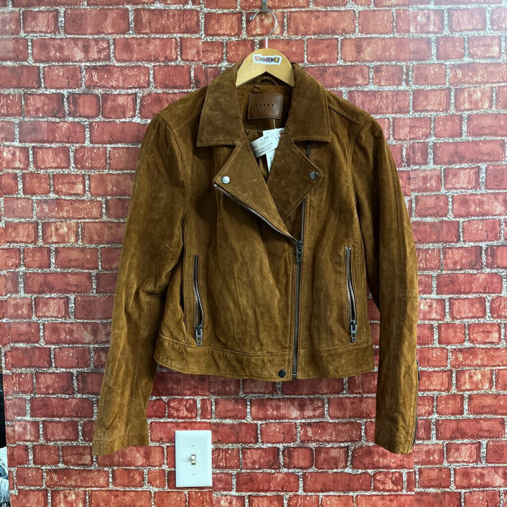 Blank NYC Leather Jacket Moto Style Brown Suede Size L