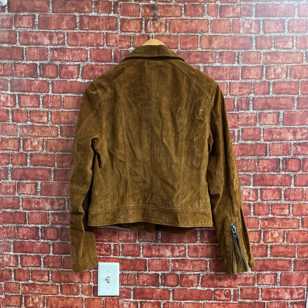 Blank NYC Leather Jacket Moto Style Brown Suede Size L