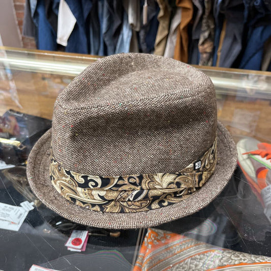 Block Headwear Fedora Hat Brown Tweed Size L