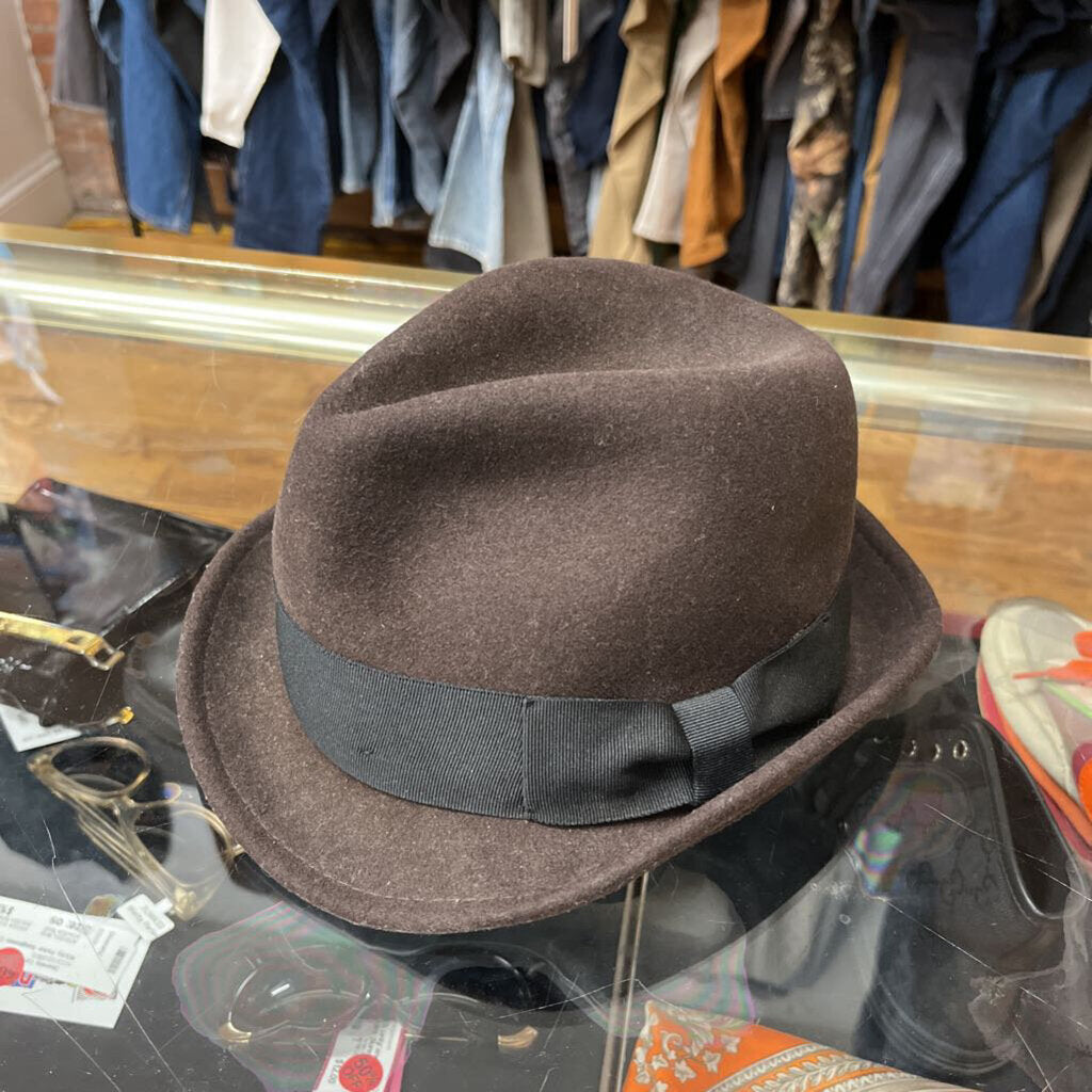 Wool Felt Fedora Hat Brown Size L