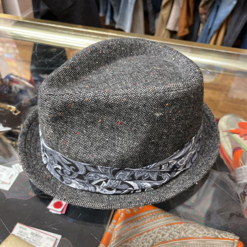 Block Headwear Fedora Hat Grey Tweed Size L