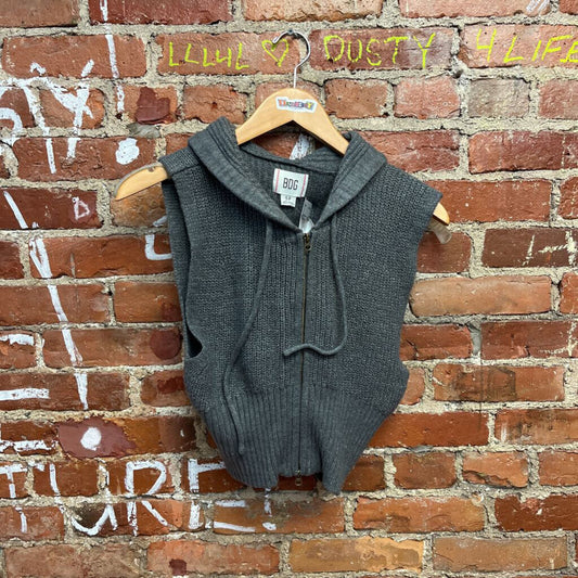 BDG Cropped Zip Up Hooded Vest Grey Size S