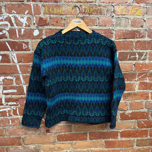 Vintage 80s Iceland from Jersey Modeller Lambs wool Knit Sweater Blue Size S