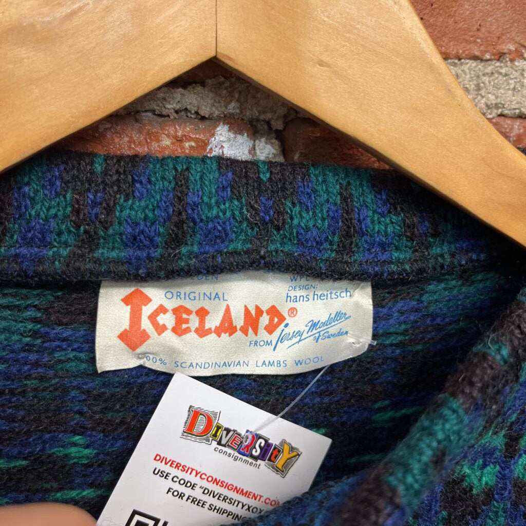 Vintage 80s Iceland from Jersey Modeller Lambs wool Knit Sweater Blue Size S