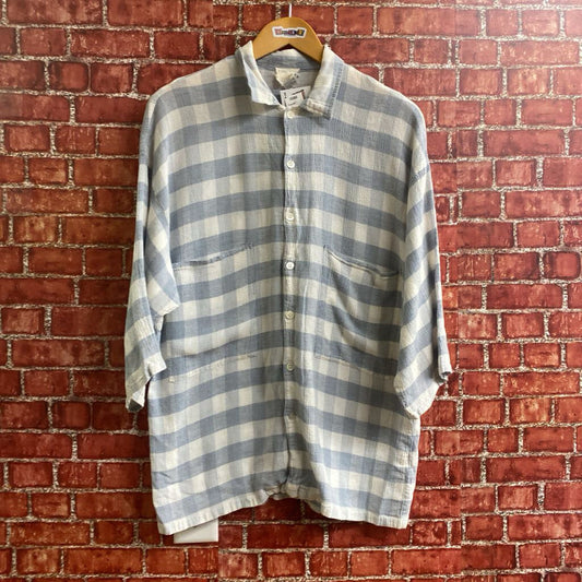 Vintage 80s Basco Plaid Low Pocket button Down Blue White Size OS