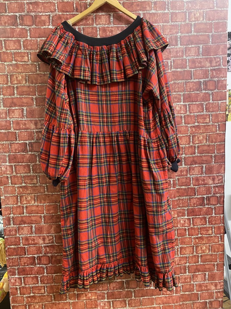 Vintage Isaia Rankin Plaid Long Sleeve Midi Dress Red Size XL