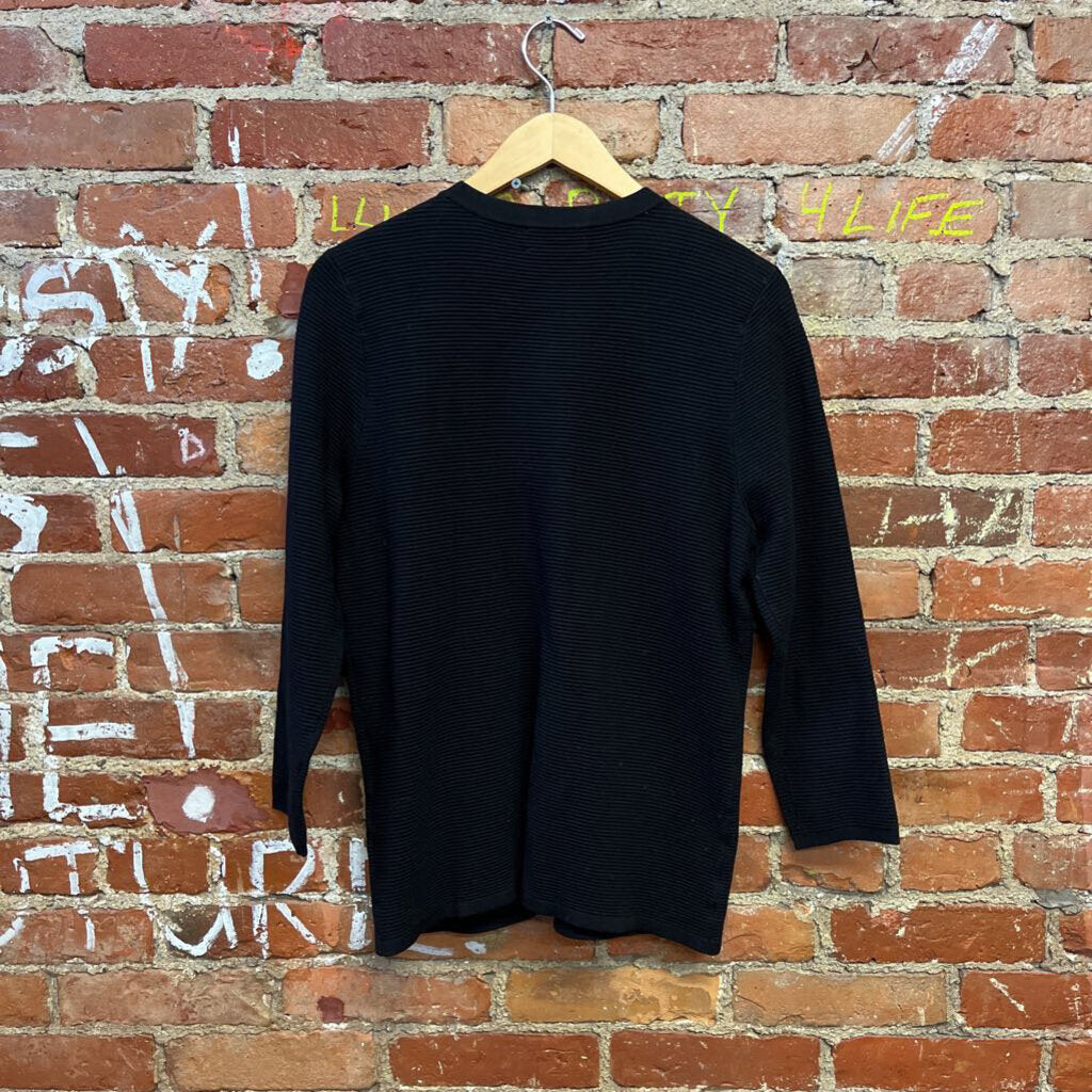 Karl Lagerfeld Black Ribbed Cardigan Sweater Size M