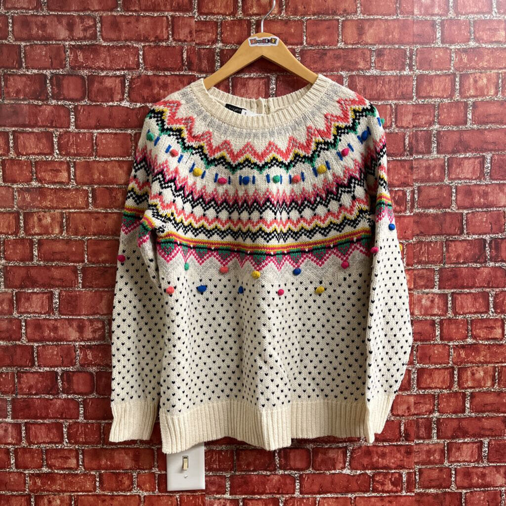 Talbots Knit Sweater White Multi Color Size M