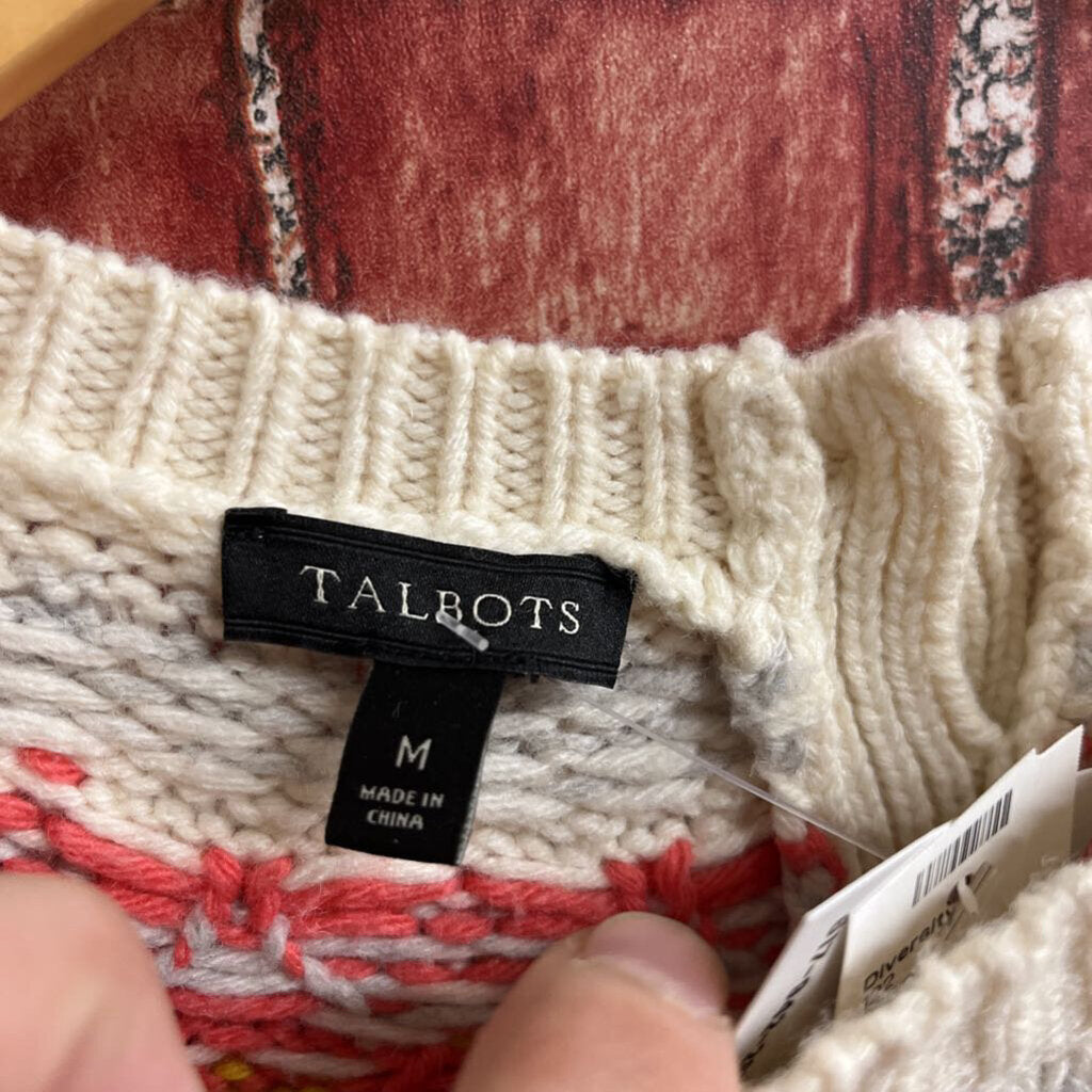 Talbots Knit Sweater White Multi Color Size M