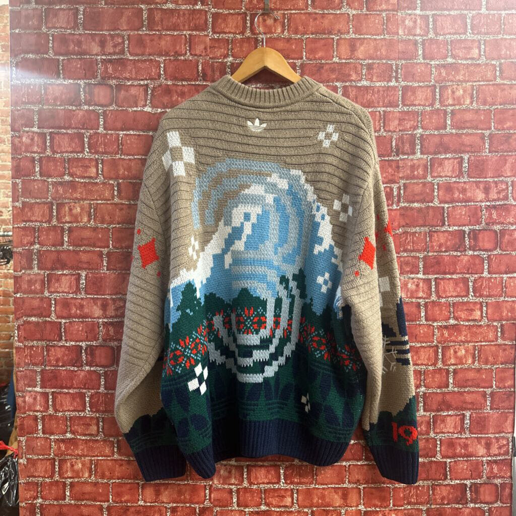 Adidas All Over Print Knit Sweater Multi Color Size L