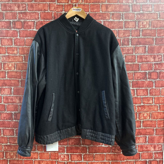 Vintage Leather and Wool All Black Varsity Jacket Size XL