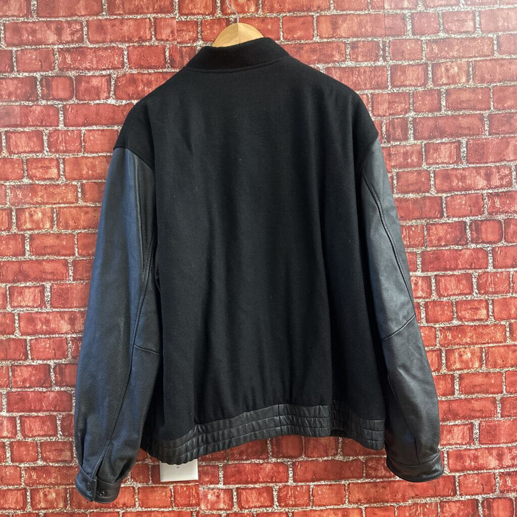 Vintage Leather and Wool All Black Varsity Jacket Size XL