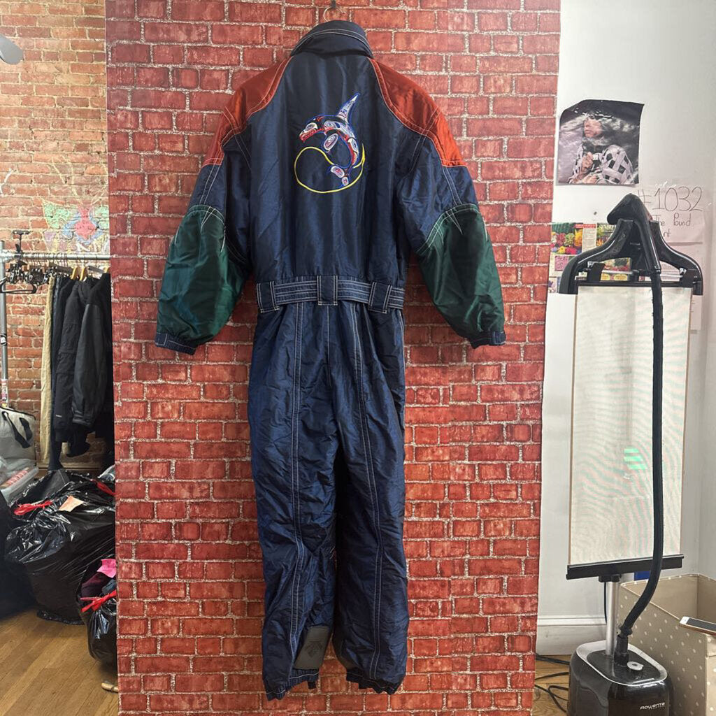 Vintage 80s Descente Embroidered Ski Suit Blue Size S