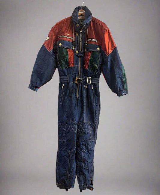 Vintage 80s Descente Embroidered Ski Suit Blue Size S