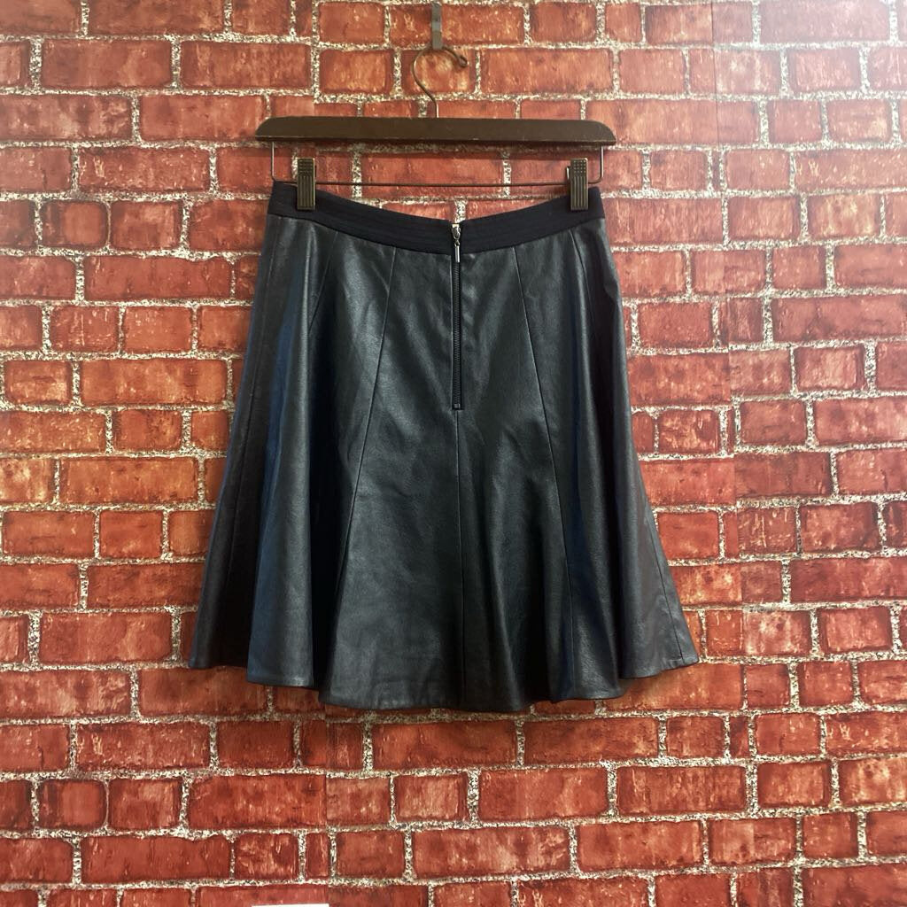 Rebeca Taylor Pleather Pleated Skirt Black Size 2