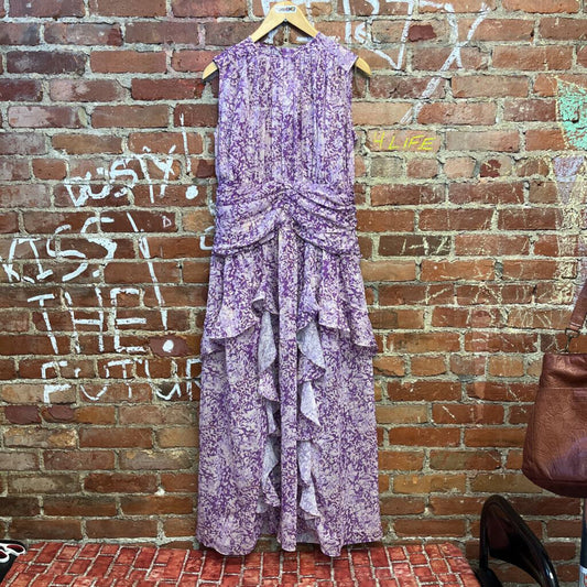 Unbranded Purple Floral Ruffle Maxi Dress Size XL