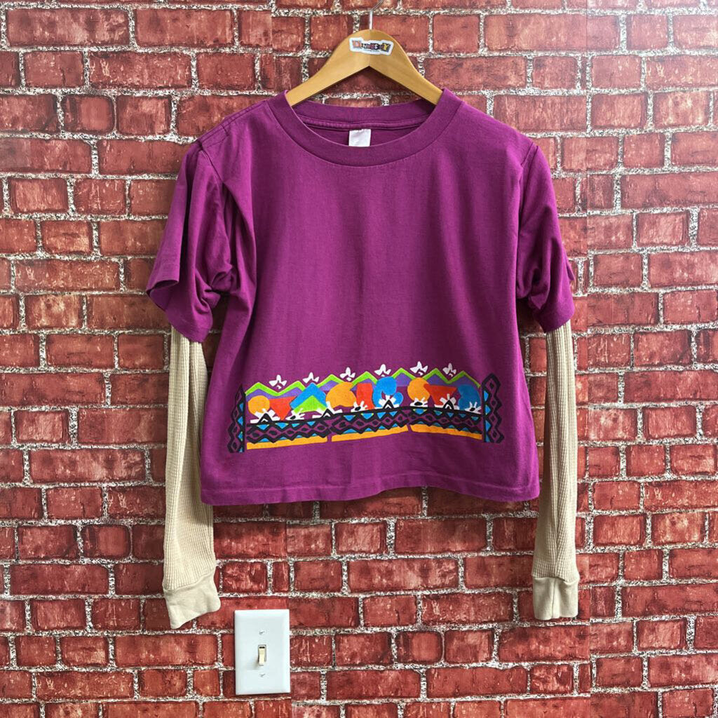 Danskin Vintage Aztec Pattern Cropped LS Tee Size M