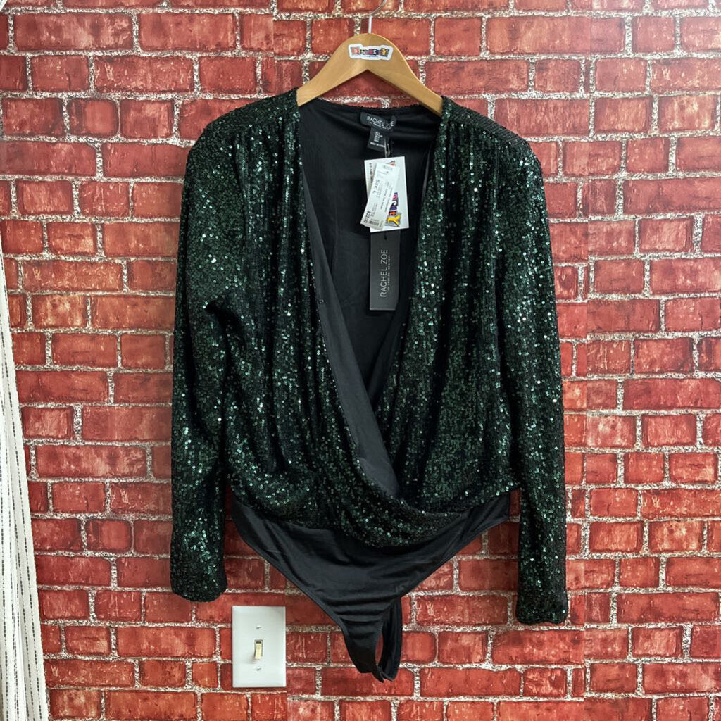 NWT Rachel Zoe Sequin Bodysuit Green Size L