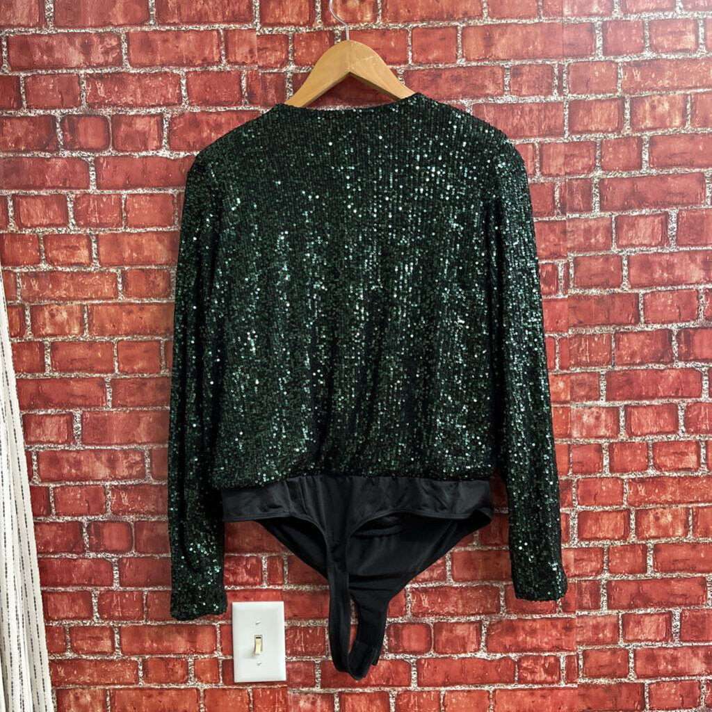 NWT Rachel Zoe Sequin Bodysuit Green Size L