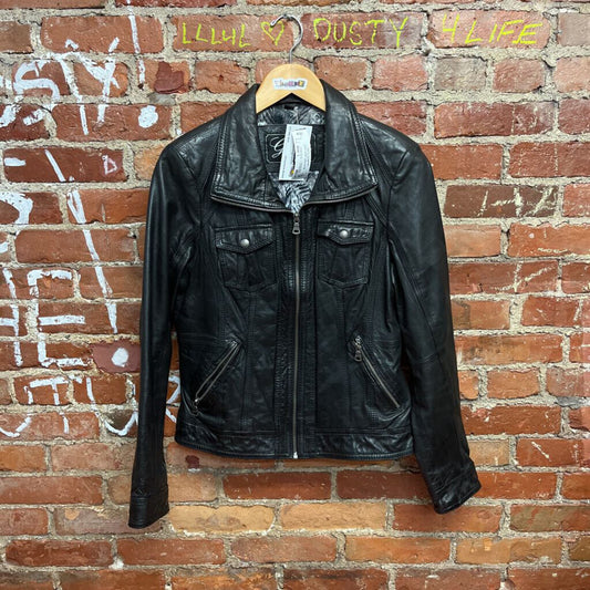 Guess Leather Jacket Full Zip Black Size L