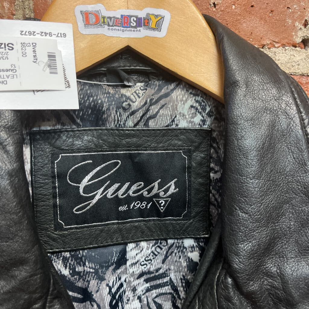 Guess Leather Jacket Full Zip Black Size L