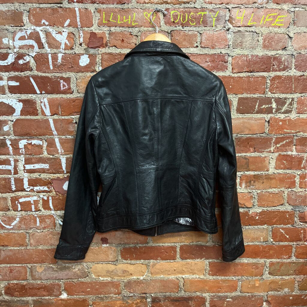 Guess Leather Jacket Full Zip Black Size L