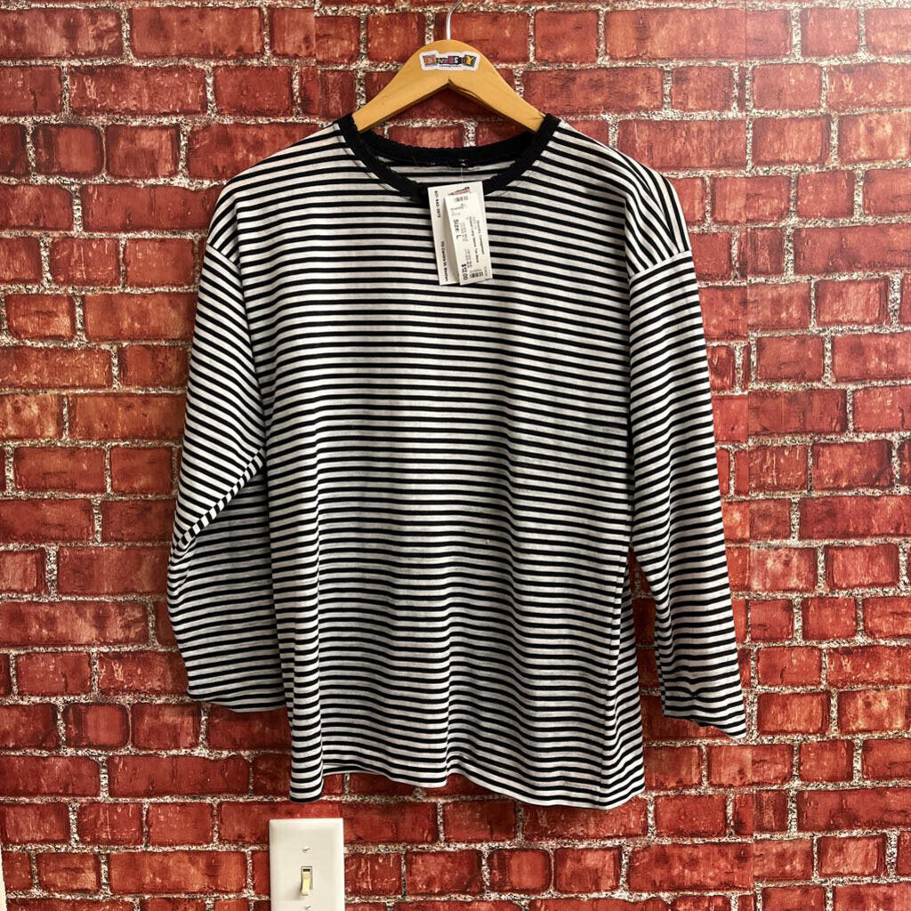 Striped Long Sleeve Tee Black White Size L