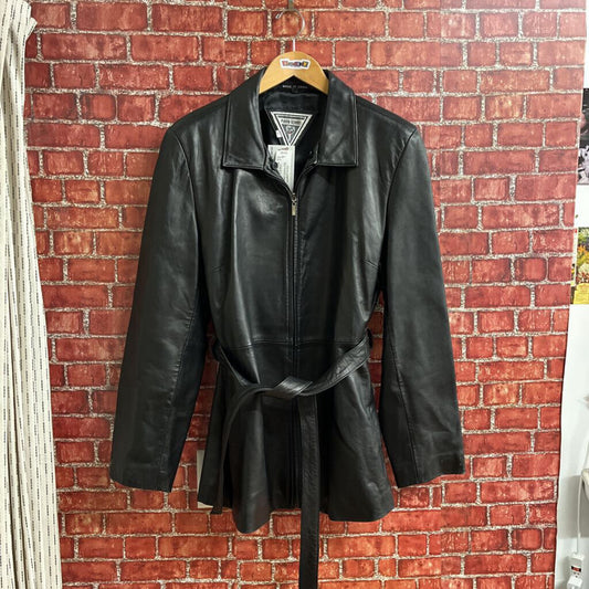 Marvin Richards Leather Belted Jacket Black Size XL