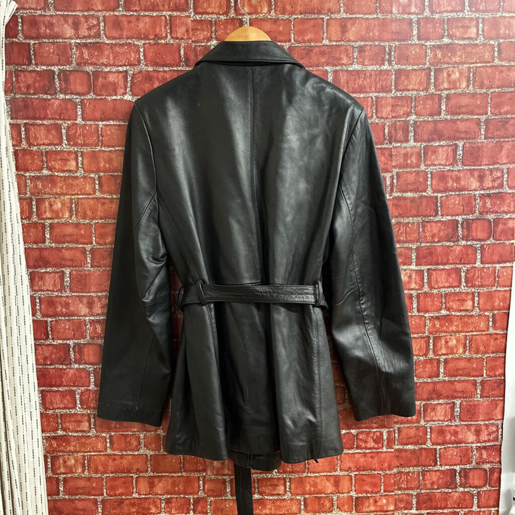 Marvin Richards Leather Belted Jacket Black Size XL