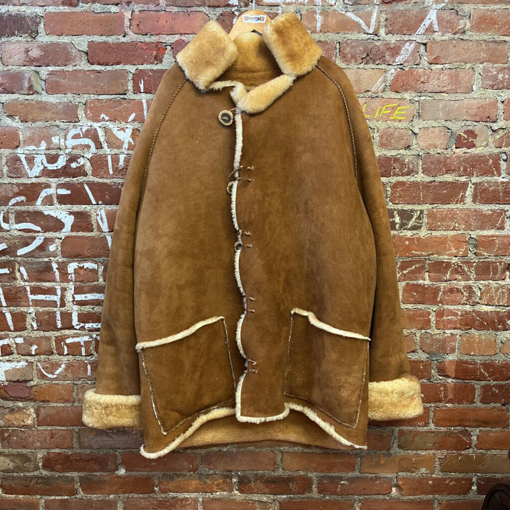 Vintage Hand Made Shearling Coat Brown Size Large