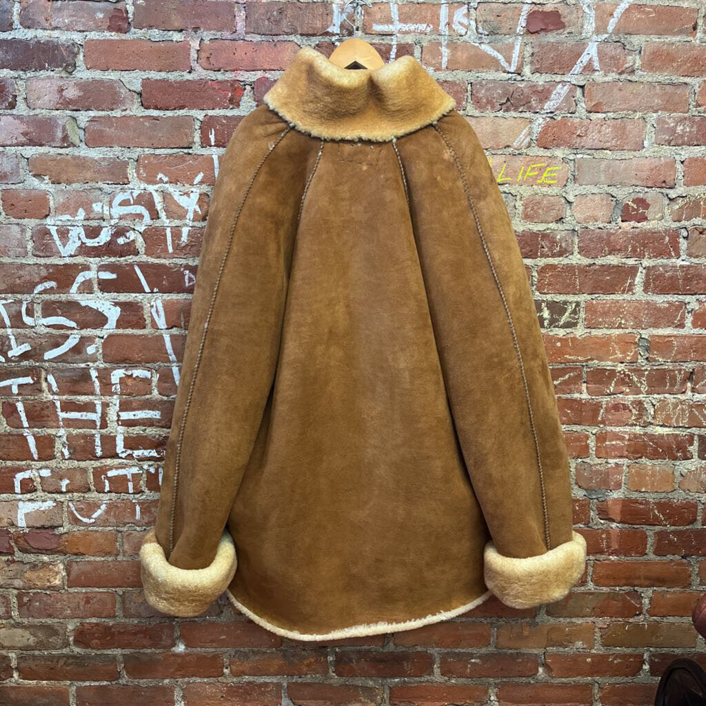 Vintage Hand Made Shearling Coat Brown Size Large