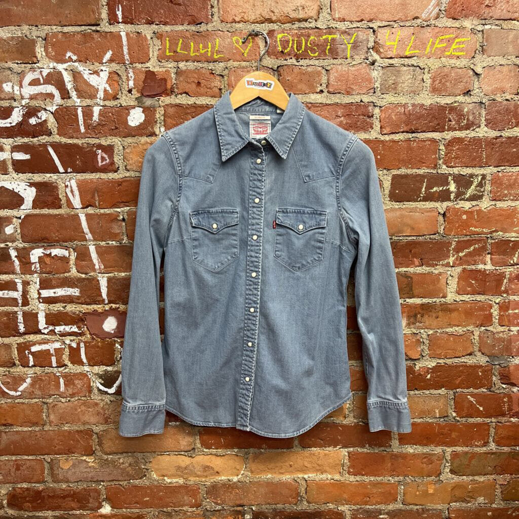 Levis Denim Button Up pearl Snap Blue Size S