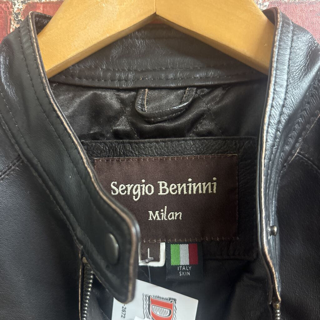 Sergio Beninni Leather Jacket Full Zip Black Size L