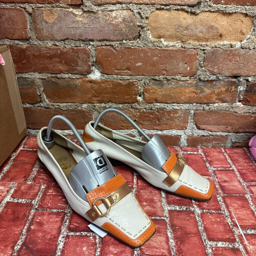 Cole Haan Leather Flats Cream Orange Size 7L