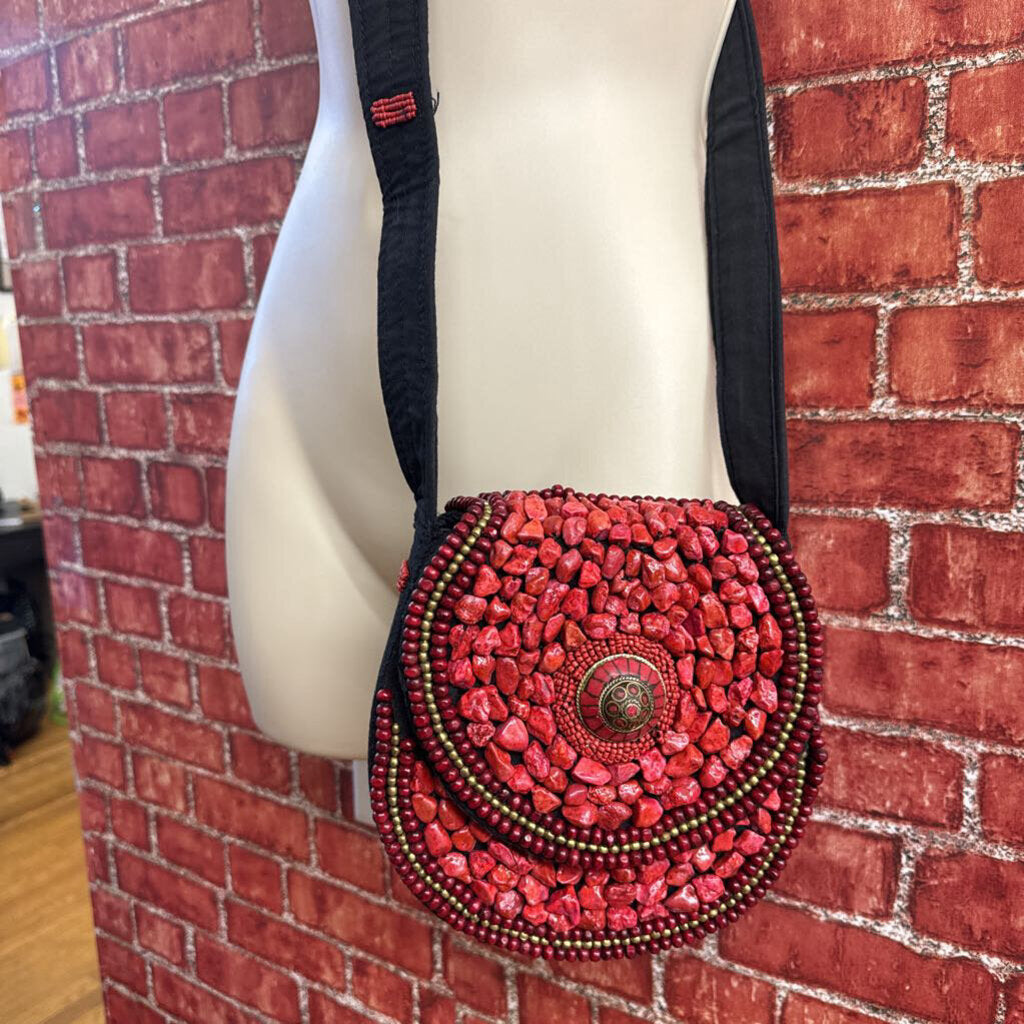 Red Jasper Crystal Crossbody bag Black red