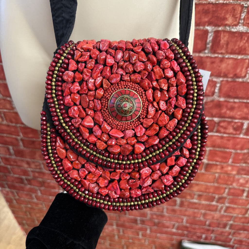 Red Jasper Crystal Crossbody bag Black red