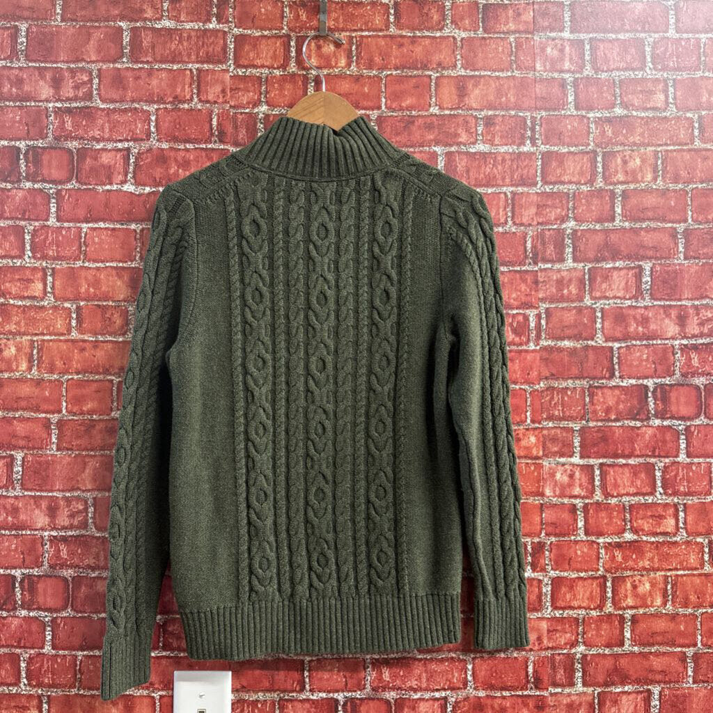 LL Bean Cable Knit Zip Cardigan Green Size M