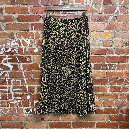 Halogen Pleated Cheetah Print Midi Skirt Brown Size M