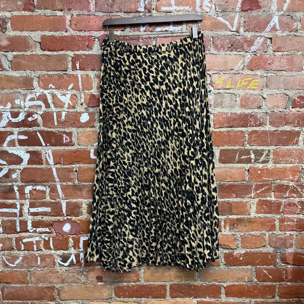 Halogen Pleated Cheetah Print Midi Skirt Brown Size M