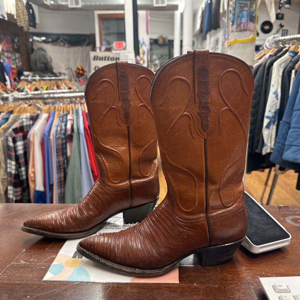 Black Jack Lizard Leather Cowboy Boots Brown Size 7M