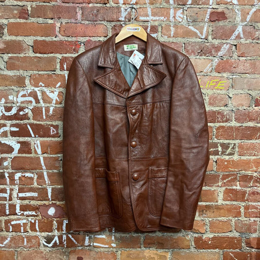 Vintage Genuine Leather Jacket Coat Brown Size M