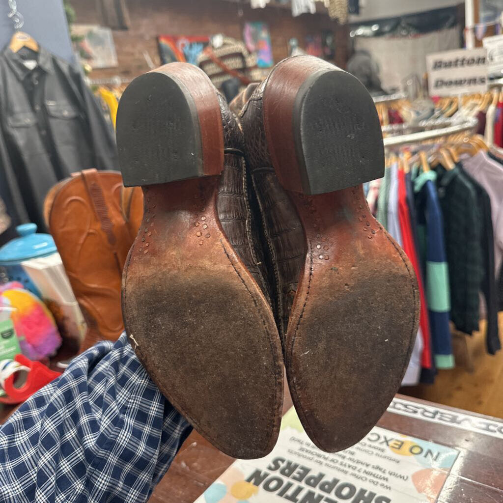 Tony Lama Caiman Leather Cowboy Boots brown Size 7M