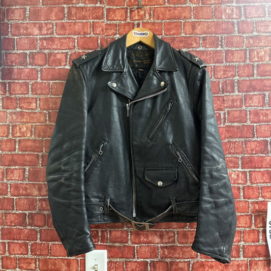 Vintage 1960s Schott Bros Perfecto One Star Steerhide Biker Leather Jacket Black Size 38