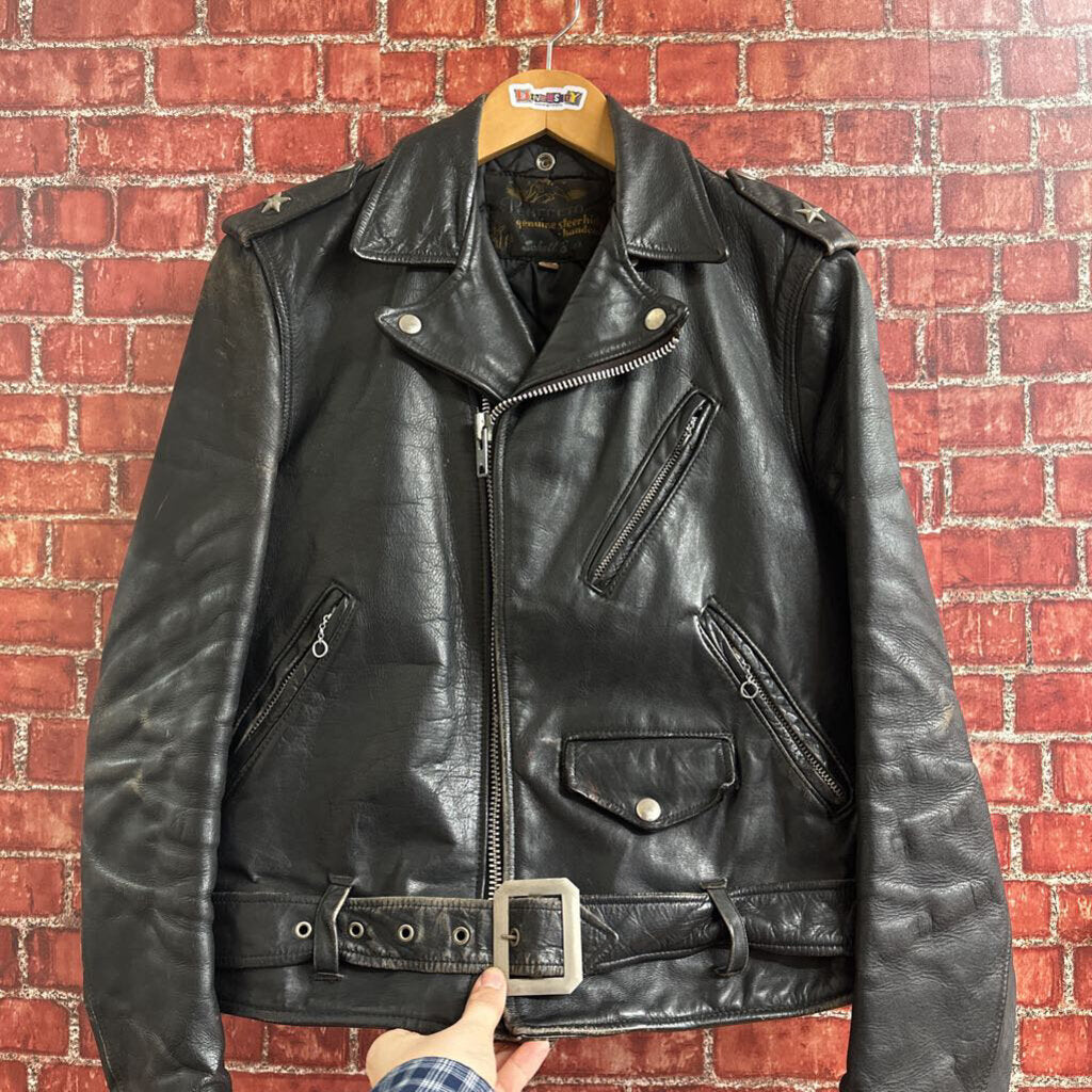 Vintage 1960s Schott Bros Perfecto One Star Steerhide Biker Leather Jacket Black Size 38