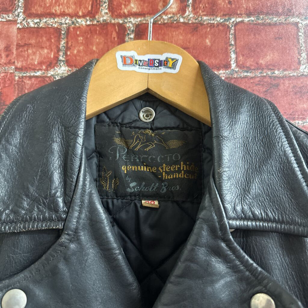 Vintage 1960s Schott Bros Perfecto One Star Steerhide Biker Leather Jacket Black Size 38