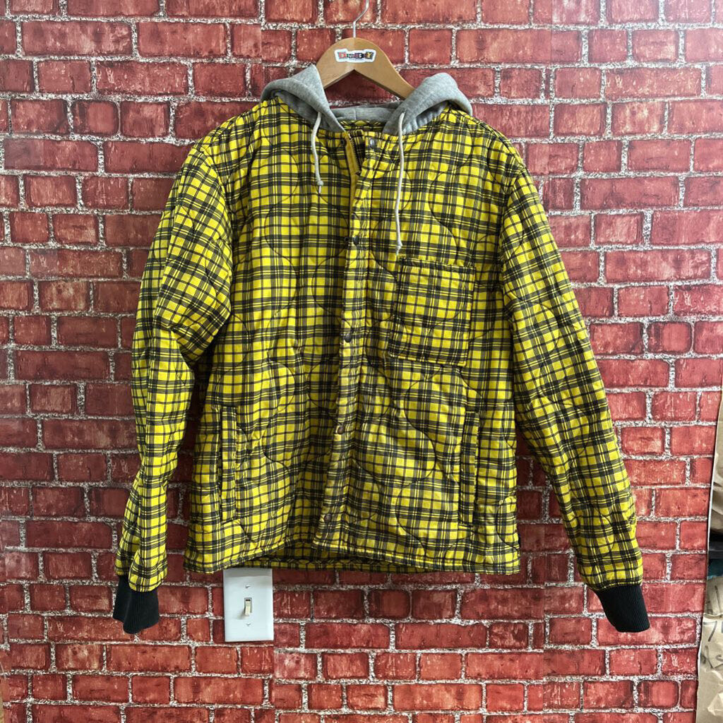 Supreme Plaid Quilted Hoodie Jacket Yellow Size M