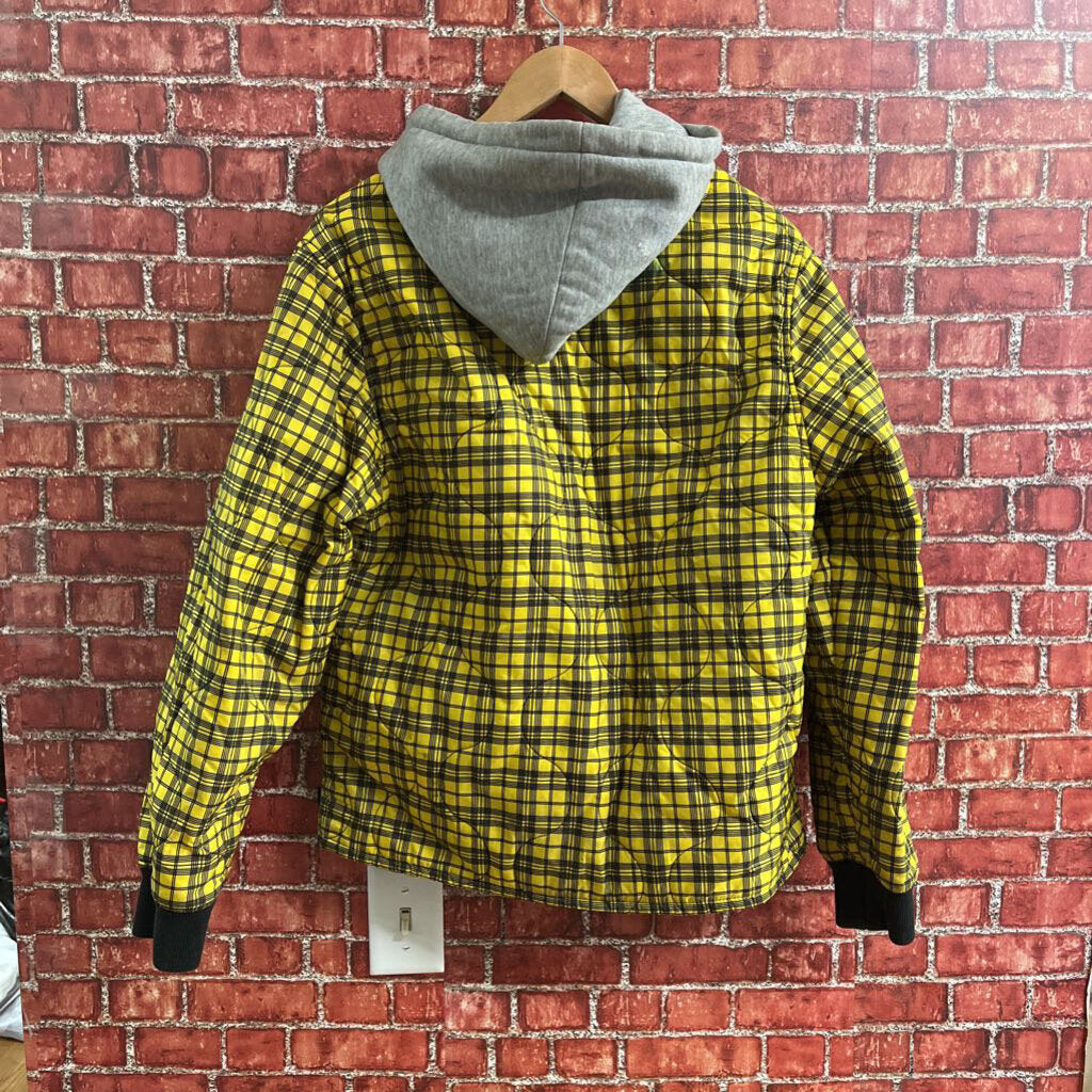 Supreme Plaid Quilted Hoodie Jacket Yellow Size M