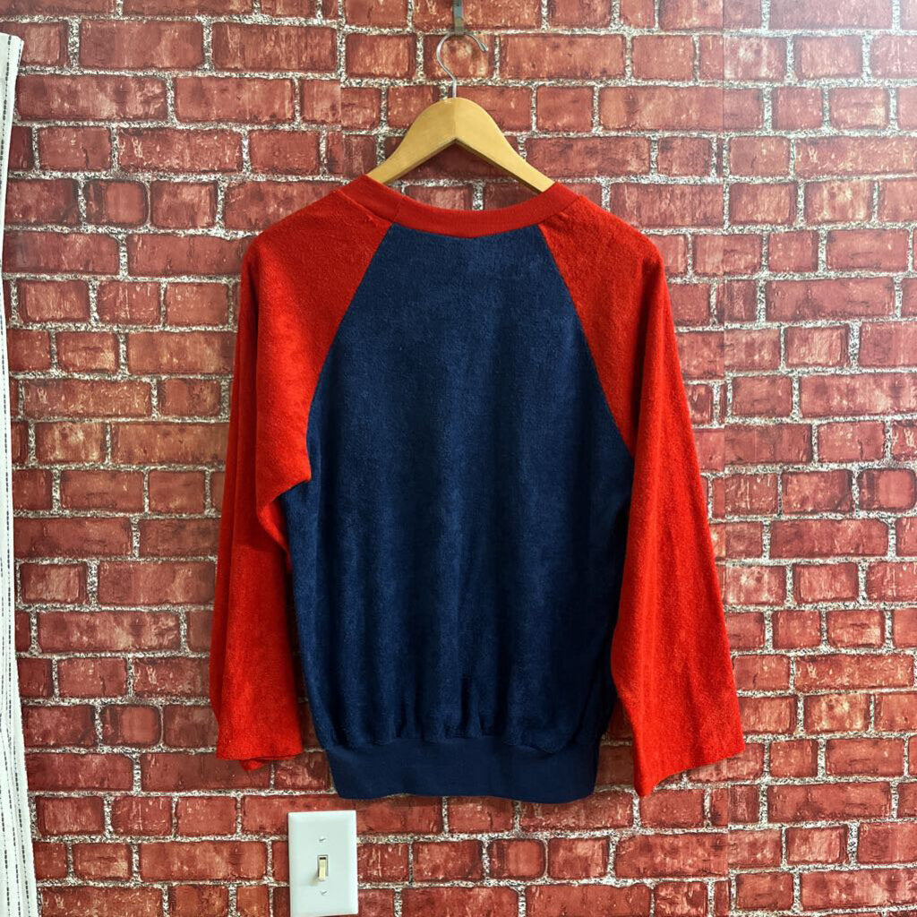 Vintage 70s Terry Cloth Crewneck Blue Red Size S